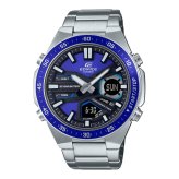 カシオ エディフィス 腕時計 メンズ ブルー シルバー アナデジ CASIO EDIFICE 海外モデル 10年電池 100m防水 ワールドタイム ストップウォッチ タイマー メタル スポーツ プレゼント ギフト 成人 卒業 入学