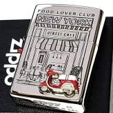 ZIPPO ライター ニューヨーク ジッポ 重厚立体メタル スクーター レッド 両面加工 おしゃれ シルバー レディース ギフト FOOD LOVER CLUB アメリカ NEW YORK かわいい 彫刻 メンズ 銀 プレゼント