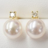 ［pearl575］ 7.5mm -  8mm パール ピアス ダイヤ あこや真珠 K18YG K18WG ダイヤモンド 0.05ct 珍珠 天草