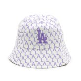 エムエルビーコリア MLB Korea バケットハット 帽子 ロサンゼルス ドジャース モノグラム パステル ドーム 32CPHA111 07V メンズ レディース ユニセックス ホワイト+バイオレット 海外正規品
