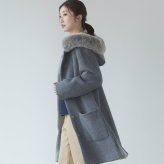 日本製 ロングコート タスマニアリバーウール フォックスファーフード付き 着丈87cm レディース 秋 冬 モカ/グレー 9号/11号 母 女性 ギフト プレゼント 6F (02000213r)