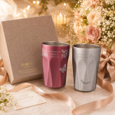 敬老の日 名入れ ペアギフト SXX THERMOS サーモス 真空断熱ダイヤカットロングタンブラー 食洗機対応モデル 400ml ピンク シャンパンゴールド 2点 ギフトBOX入り / プレゼント ギフト 両親 夫婦 結婚 金婚式 銀婚式 退職 記念 誕生日 長寿 祝い