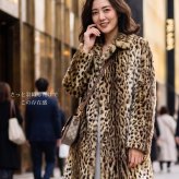 レオパード キャット コート 毛皮 テーラーカラー ベルト 付き 着丈90cm レディース ナチュラル ギフト プレゼント 7F (01000865r)