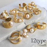 ステンレス パールリング 12タイプ パール 18KGP ゴールド gold オープンリング フリーサイズ レディース 女性 指輪 金属アレルギー対応