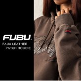 FUBU フブ パーカー メンズ レディース fam-62704 フェイクレザー パッチ フーディー プルオーバー スウェット ウォッシュ加工 ビッグシルエット ストリート ヒップホップ ダンス カジュアル トップス M L XL XXL 2026FW Karlas