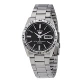 セイコー5 腕時計 メンズ 自動巻き ブラック シルバー SEIKO 5 海外モデル 逆輸入 メタルベルト 曜日 日付 裏蓋スケルトン 機械式時計 誕生日 プレゼント ギフト 収納ケース付き 成人 卒業 入学