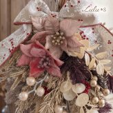 クリスマス スワッグ リース シャビーシック くすみカラー 造花 アーティフィシャルフラワー ポインセチア ボルドー ピンク アンティーク ゴールド インテリア 壁飾り 玄関 ドア リビング 店舗 ディスプレイ サロン オーナメント 冬 プレゼント ギフト 贈り物 新築祝い お祝い 引っ越し祝い 彼女 妻 友達 おしゃれ ゴージャス 豪華 リボン ルルズ Lulu＊s 0874