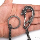 燻仕上げ ドラゴンデザイン メンズ ウォレットチェーン ステンレス 黒 四面カット 喜平チェーン きへい 316L 父の日 男性