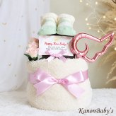 おむつケーキ 出産祝い 今治タオル オーガニック 人気 2段 女の子 赤ちゃん 誕生日プレゼント ハーフバースデー ベビーシャワー 送料無料 con9101