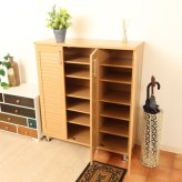 収納家具 ラック ルーバーシューズボックス ワイド ナチュラル