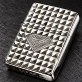 ZIPPO ライター アーマー ミラクルダイアモンド ホワイトニッケル 両面加工 ジッポ Miracle Diamond ダイヤカット 彫刻 シルバー メンズ かっこいい メタル貼り おしゃれ ギフト 重厚 プレゼント