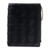 ボッテガヴェネタ BOTTEGA VENETA 二つ折り財布 レディース メンズ イントレチャート 本革 レザー ブラック 黒 ミニ財布 小銭入れ付き ファスナー コインケース 742330 V3UH2 8425