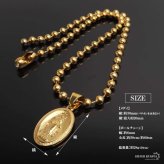 ステンレス マリアネックレス ボールチェーンネックレス ペンダントネックレス ゴールド 18KGP 不思議のメダイ 聖母 重厚感 HIPHOP B系 メンズ 男性 金属アレルギー対応