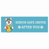 カーサイン 高齢者マーク SENIOR SAFE DRIVER シベリアンハスキー ステッカー シール 長方形 15x5cm 肉球 日本製 車