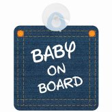 セーフティサイン BABY ON BOARD デニム デザイン Bタイプ 大文字 安全運転 車内用 吸盤タイプ 煽り運転対策 収れん火災防止タイプ 安全対策 カーサイン 吸盤