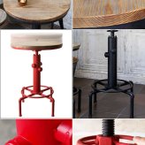カフェテーブル バーテーブル INDUSTRIAL(インダストリアル) 幅60×奥行き60×高さ83~100cm 天然木 パイン材 スチール 配水管デザイン ブラック レッド knt-a801【北海道・沖縄・離島以外 】 カウンターテーブル レトロ 新生活