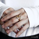 ステンレス スターリング 星 ごつめ コンビカラー メタルリング ワイドリング ゴールド シルバー 指輪 太め 大きめ 存在感 お洒落 幾何学 個性的 プチプラ マルチ ミックス レディース 女性 金属アレルギー対応
