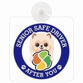 カーサイン 高齢者マーク SENIOR SAFE DRIVER ポメ柴 車内用 吸盤タイプ 収れん火災防止タイプ 肉球 日本製 車 ステッカー