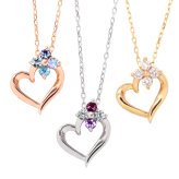 オーダーメイド オープンハート ネックレス 誕生石 2.0mm 4石 花 フラワー ハート Ties K18 18金 18K K10 10金 10K プラチナ 女性 レディース 誕生日 記念日 プレゼント ギフト 誕生日プレゼント 20代 30代 40代 妻 彼女 天然石 ダイヤモンド ダイヤ 小さい 小さめ ピンクゴールド ゴールド 選べる アクセサリー アレルギー対応 金属アレルギー