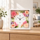◆花時計 【BOX FLOWER エレガント・スクエア】ピンク 置時計 ・掛時計 ハンドメイド 