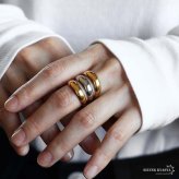 ステンレス ぷっくりリング ごつめ 3連 コンビカラー メタルリング オープンリング ワイドリング ゴールド シルバー 指輪 太め 大きめ 存在感 お洒落 個性的 プチプラ マルチ ミックス レディース 女性 金属アレルギー対応