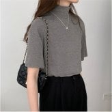 tシャツ 通販 カットソー レディースTシャツ トップス 半袖 ハイネック オフィスカジュアル モックネック 通勤 通学 女性 レディース ゆったり ゆるT 無地 ストレッチ 大きいサイズ カジュアル シンプル プルオーバー インナー