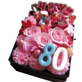 還暦祝い 数字60入り ミッキー ミニー 入り 花束風 フラワーボックス 箱開けてスマイル ボックス プリザーブドフラワー入り ご希望の数字入りでお作り致します