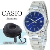 カシオ 腕時計 メンズ レディース シルバー ブルー ネイビーブルー ユニセックス CASIO 海外モデル 日付表示 50m防水 プレゼント ギフト 収納ケース付き 成人 卒業 入学