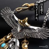 ステンレス 特大イーグルネックレス フェザーネックレス インディアンジュエリー ペンダントネックレス メンズネックレス 18KGP 太角 あずきチェーン 細身 羽根 精巧 立体的 かっこいい 男性 金属アレルギー対応