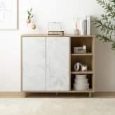 キャビネット チェスト 収納 可動棚 扉付き 本棚 スリム 省スペース コード穴 木目 ストーン ディスプレイ 脚付き リビング ダイニング キッチン 一人暮らし 2人暮らし ファミリー 幅96 ノイズレス