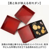 重箱 3段 小さめ 通販 日本製 山中塗り お重 おせち料理 六瓢箪ひょうたん 桜柄 五寸サイズ角重 黒塗り内朱仕上げ ２人前３人前用 お正月おせち用 運動会 お花見 行楽ピクニック おしゃれ和モダン 仕切りなし 三段 樹脂製 軽量 シール蓋付き ウレタン塗装