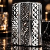 ZIPPO アーマー カスタムライン ジッポ ライター 両面加工 細密彫刻 中世模様 銀 いぶし仕上げ シルバー かっこいい 重厚 高級 おしゃれ メンズ ギフト プレゼント