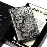 ZIPPO 守護龍 ライター 龍 大型メタル貼りドラゴン ジッポ クロームイブシバレル 和柄 竜 アンティーシルバー 日本 縁起物 おしゃれ かっこいい 銀 メンズ 渋い ギフト 龍彫刻 プレゼント