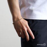 ペーパーチェーンブレスレット 六字真言 小粒 ストーンブレスレット ゴールド 18KGP ホワイトメタル 梵字 細身 二重ロック キラキラ 煌めく 高級感 重厚感 かっこいい メンズ 男性