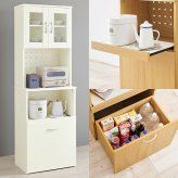 食器棚 キッチン収納 キッチンボード ワゴンタイプ 可動棚付き 幅59cm 高さ182cm キッチンラック 省スペース ワゴン収納 スライド収納 炊飯器 オープンスペース 電子レンジ 家電 キャビネット 整理整頓 頑丈 ワゴンキャスター付き 新生活：