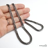 ステンレス 定番 ダブル喜平ネックレス 幅6mm 細身 チェーンネックレス メンズネックレス 6面カット 燻し アンティークシルバー 45cm 50cm 60cm 細め シンプル 王道 中折れ式 存在感 男性 金属アレルギー対応