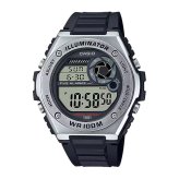 カシオ 腕時計 メンズ ブラック シルバー デジタル CASIO 海外モデル 10年電池 100m防水 デュアルタイム ストップウォッチ タイマー アラーム LEDライト スポーツ プレゼント ギフト 収納ケース付き 成人 卒業 入学