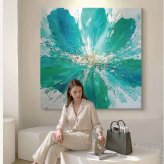 【手描き/受注生産】ファブリックパネル アートパネル モダン 花 海 抽象画 エメラルドグリーン ターコイズブルー インテリア アート キャンバス 絵画 壁掛け 高級感 おしゃれ リビング 寝室 オフィス 店舗 50×50 60×60 送料無料
