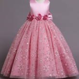 子供 ドレス ピアノ発表会 ドレス コンクール ノースリーブ かわいい ロング ロングドレス フリル ジュニアドレス 結婚式 フラワーガール　花柄 星柄　赤 ネイビー　ピンク110　120 130 140 150 160