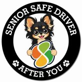 カーサイン 高齢者マーク SENIOR SAFE DRIVER ロングコートチワワ マグネット 強力 直径13cm 肉球 日本製 車 ステッカー