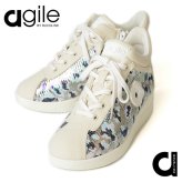 ルコライン 靴 アージレ バイ ルコライン スニーカー agile-021BE PAILETTES LEO スパンコール レオパード柄 アイボリーベージュ合皮 サイドファスナー付 agile by RUCO LINE シューズ 