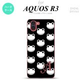 SH-04L SHV44 R3 AQUOS R3 スマホケース カバー カエル かえる A 黒 白 +アルファベット nk-r3-168i