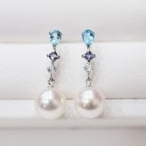［pearl612］7.5mm - 8mm ホワイトピンク 半貴石 ピアス あこや真珠