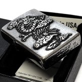 ZIPPO ライター 龍 メタル重ね貼り ドラゴン ジッポ 竜 クロームバレル アンティークシルバー 和柄 日本 おしゃれ かっこいい メンズ 渋い ギフト プレゼント