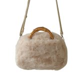【EARTH MADE アースメイド】FUR BAMBOO ファー バンブーハンドル 2way ショルダー トートバッグ (E8187)正規品 レディース 秋 冬 ハンドバッグ ナチュラル 新作 シンプル おしゃれ コーディネート 人気 60代 50代 40代 30代