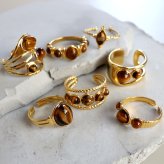 ステンレス タイガーアイリング 7タイプ 18KGP ゴールド gold ボヘミアン 虎目石 オープンリング フリーサイズ レディース 女性 指輪 金属アレルギー対応
