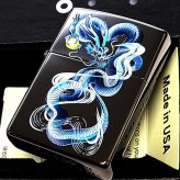 ZIPPO 青龍 ブルー ドラゴン 和柄 ジッポ ライター ブラックニッケル 黒 和風 かっこいい 竜 お守り おしゃれ メンズ ギフト プレゼント