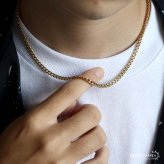 チタン 幅4mm 喜平ネックレス ゴールド メンズ 細身 チェーン アクセサリー シンプル 首飾り 金色 ベーシック カジュアル きれいめ 大人 スタイリッシュ 単品使い 重ね着け コーディネート 定番デザイン 金属アレルギー対応