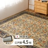 夏ラグ 夏用カーペット 国産 い草ラグ イデア 約261×261cm 江戸間4.5帖 4.5畳 裏貼り 滑り止め加工 い草カーペット 上敷き 花ござ 花柄