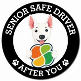カーサイン 高齢者マーク SENIOR SAFE DRIVER ミニチュアブルテリア マグネット 強力 直径13cm 肉球 日本製 車 ステッカー